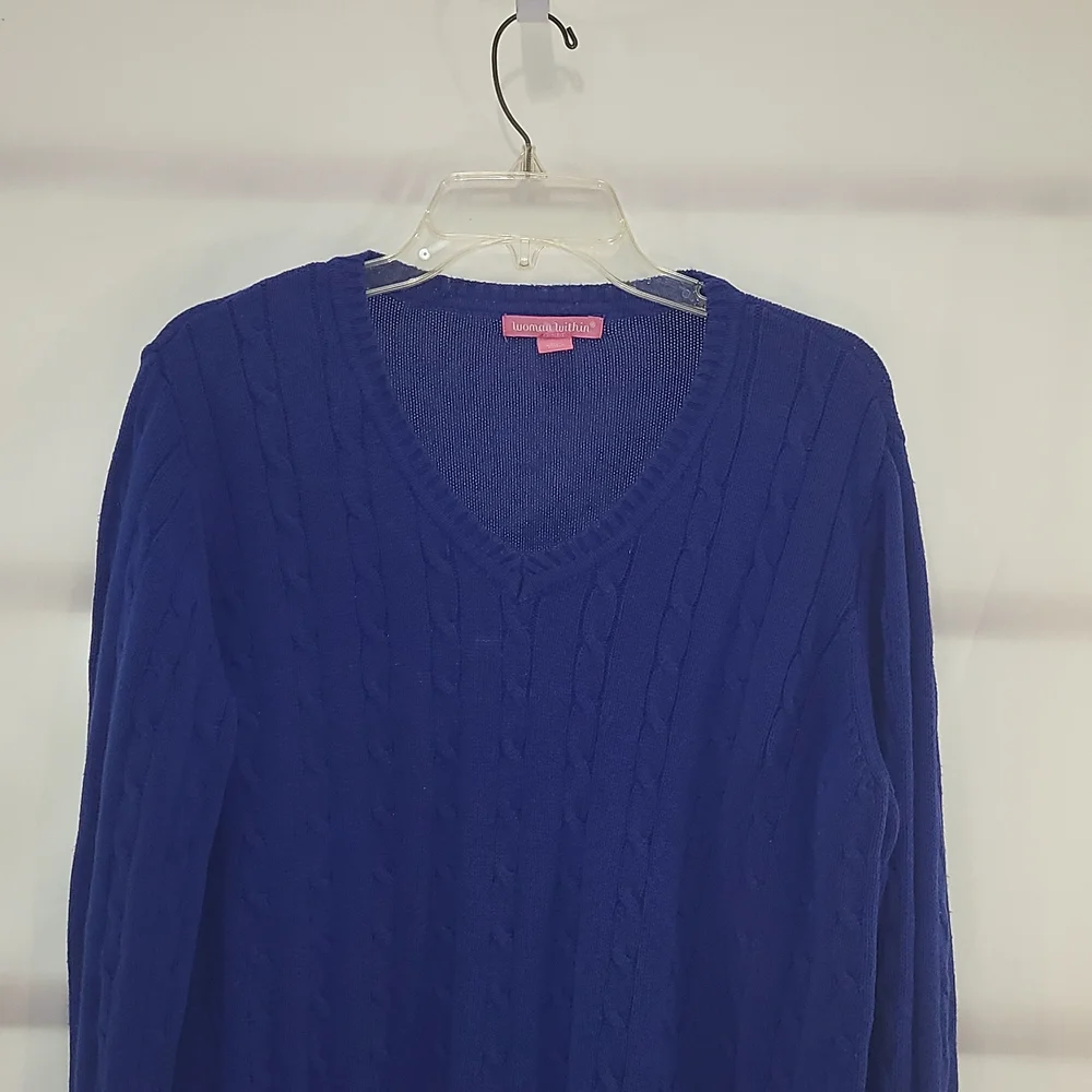 Pre-owned Blue Woman Within Long Sleeve V-Neck Sweater - Picture 1 of 11